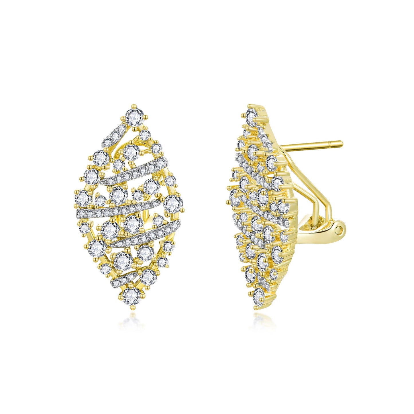 Sterling Silver Gold Plated Large CZ Two Tone Teardrop Stud Earrings