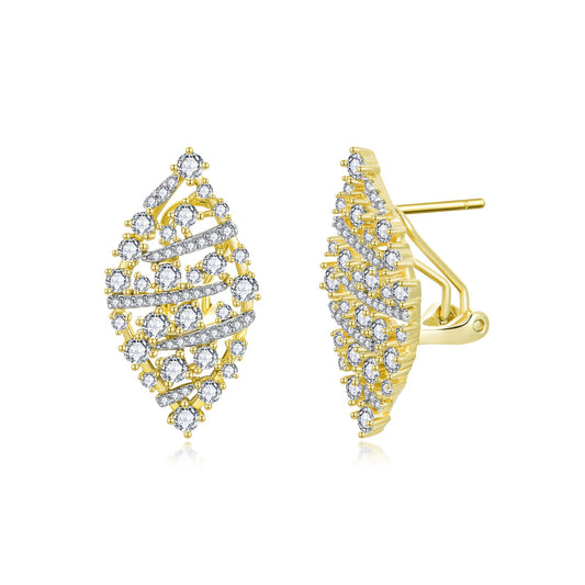 Sterling Silver Gold Plated Large CZ Two Tone Teardrop Stud Earrings