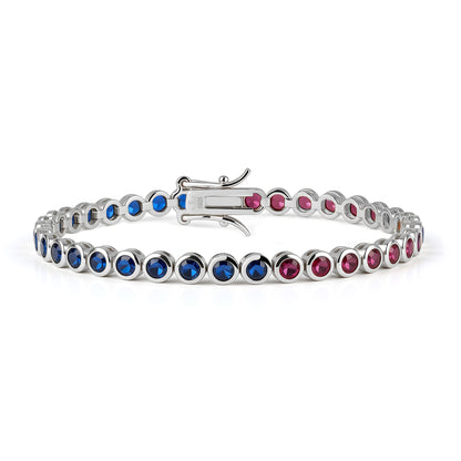 Sterling Silver Bezel Set Round Color Stone Tennis Bracelet