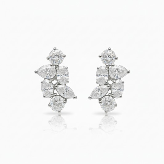 Mixed-Cut Lab-Grown Diamond Cluster Earrings 5.07ct 21mm (14k White Gold)