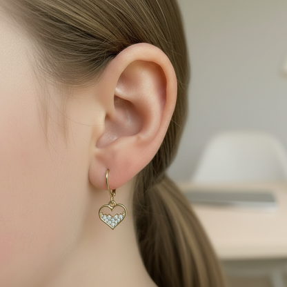 Kids Gold Plated Sprinkled Heart Earrings - Hypoallergenic Surgical Steel