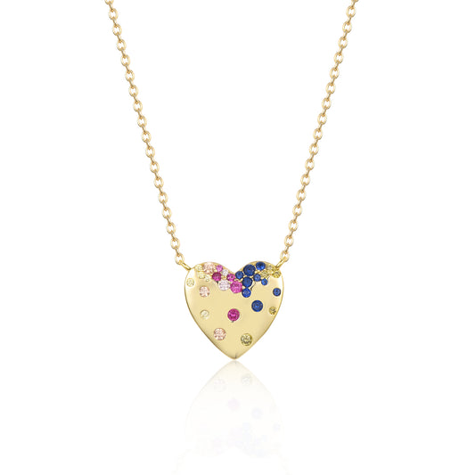 Sterling Silver Gold Plated Puffy Heart With Colorful CZ Necklace