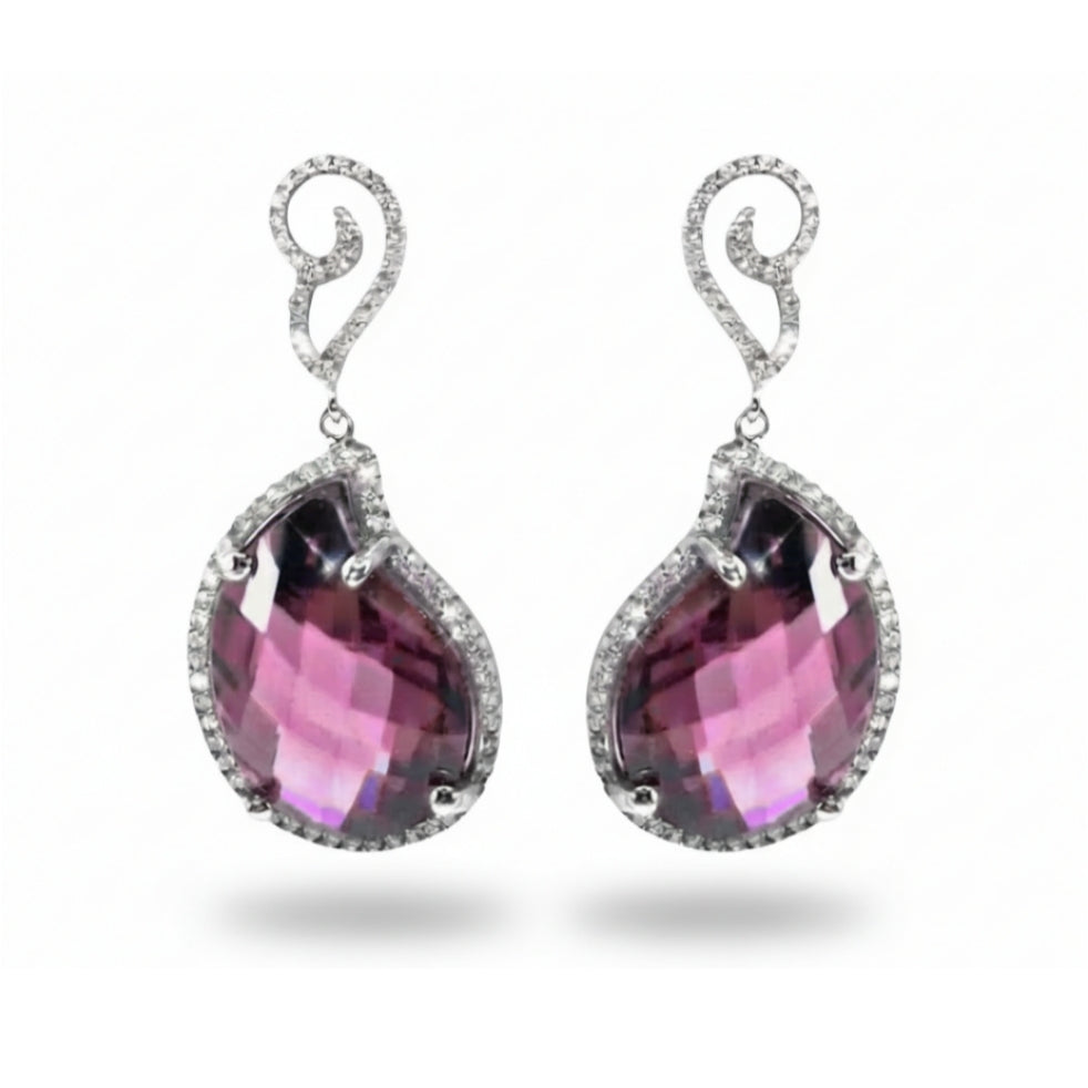 Sterling Silver Micropavé Purple CZ Teardrop Dangle Earrings