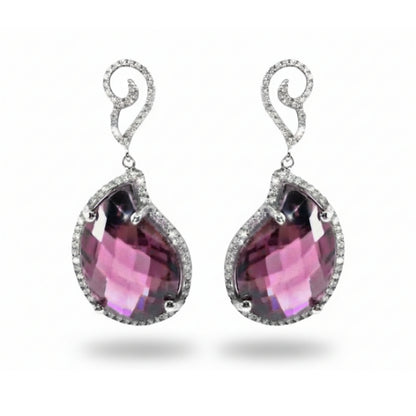 Sterling Silver Micropavé Purple CZ Teardrop Dangle Earrings