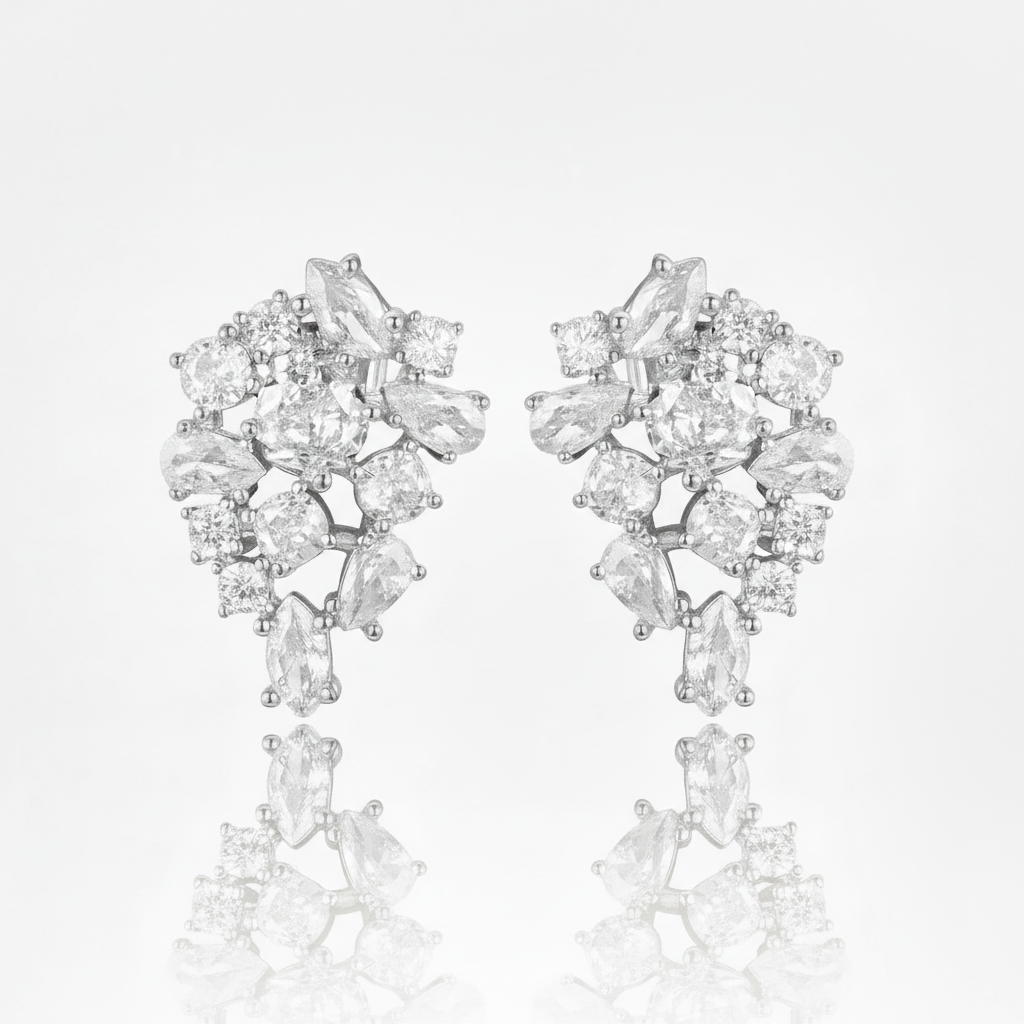 Sterling Silver Cluster Stud Earring
