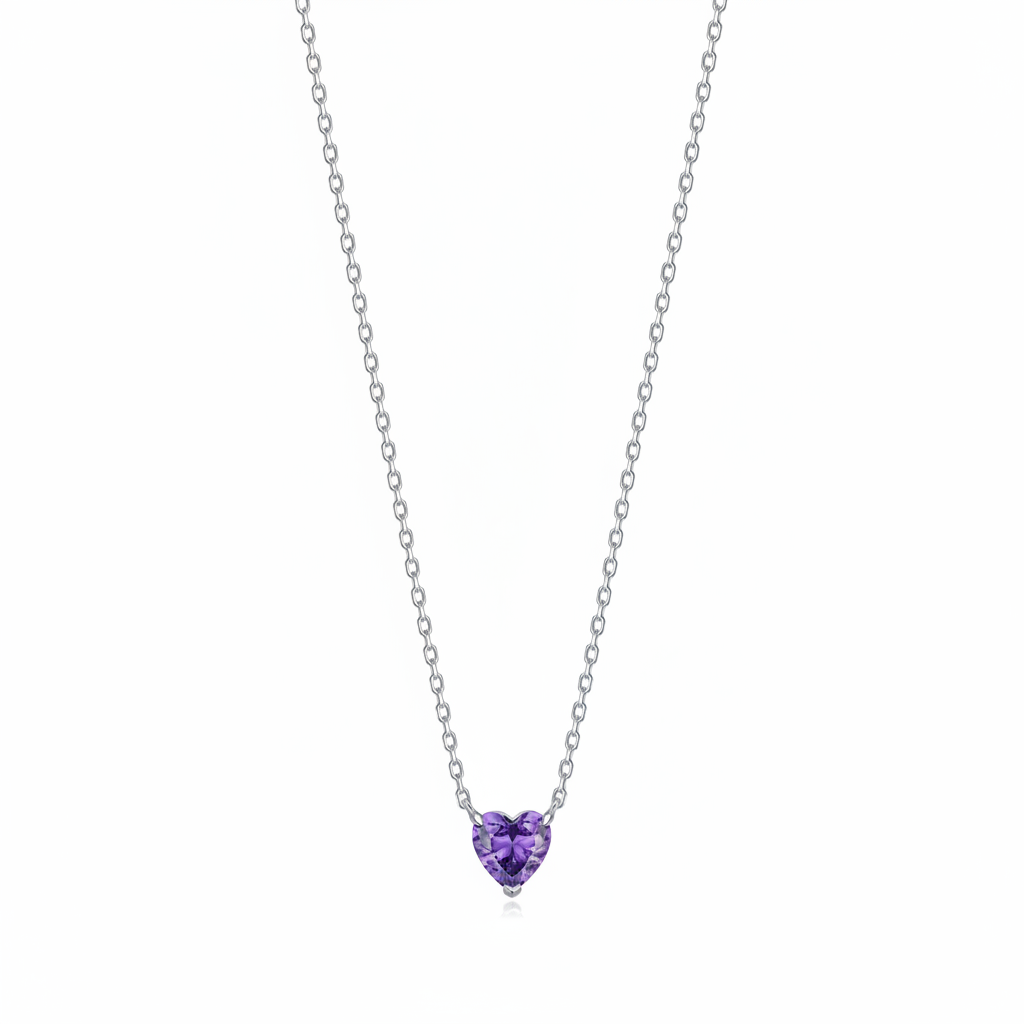 Purple Heart Pendant Necklace - Sterling Silver