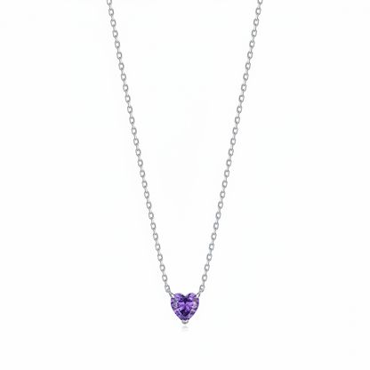 Purple Heart Pendant Necklace - Sterling Silver