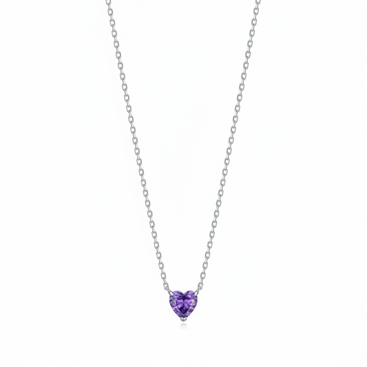 Purple Heart Pendant Necklace - Sterling Silver