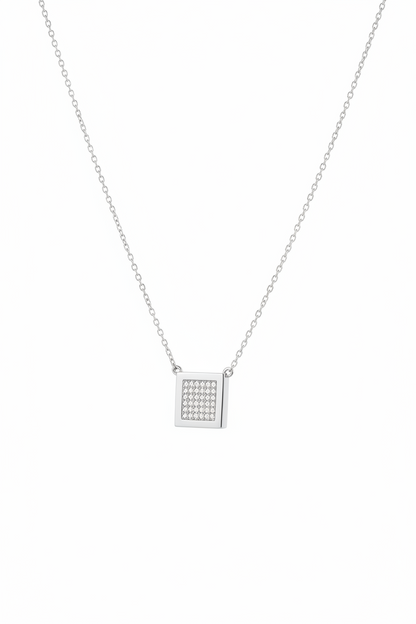 Gold Plated Sterling Silver Pave Cubic Zirconia Square Pendant Necklace