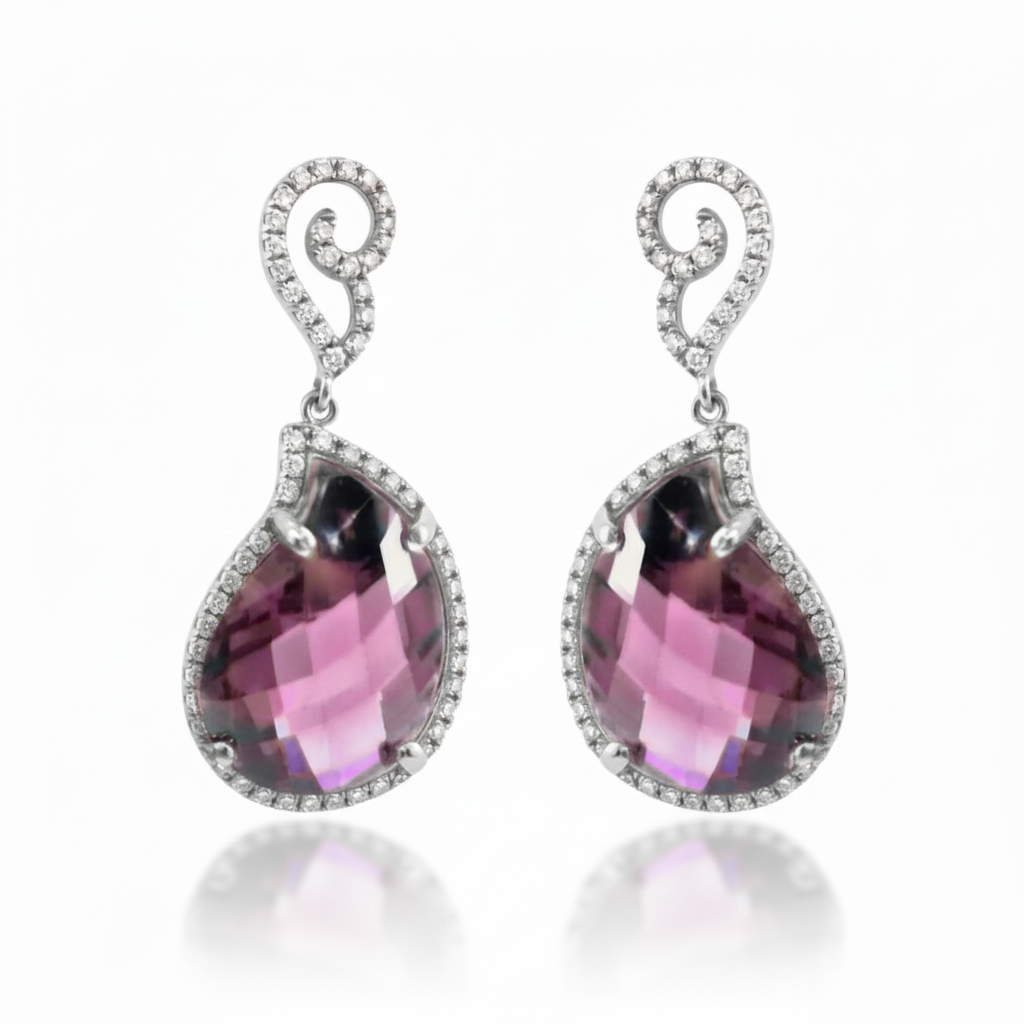 Sterling Silver Micropavé Purple CZ Teardrop Dangle Earrings