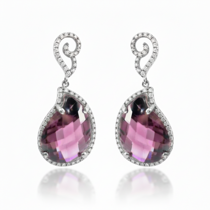 Sterling Silver Micropavé Purple CZ Teardrop Dangle Earrings