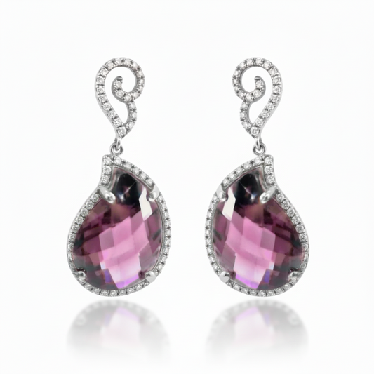 Sterling Silver Micropavé Purple CZ Teardrop Dangle Earrings