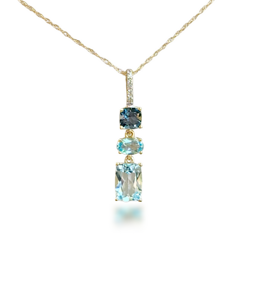 10k Gold Diamond and Shades of Topaz Pendant Necklace