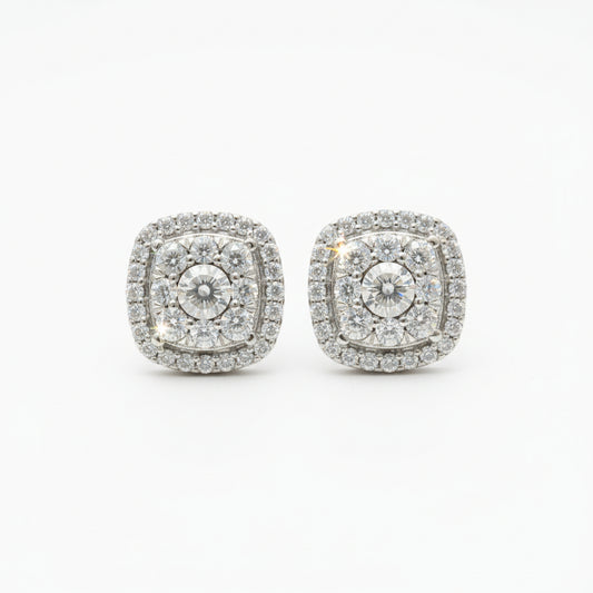 10K Gold Micropave Cushion Shaped Diamond Stud Earrings