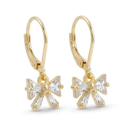Bowknot Earrings with Triangle and Baguette CZ - Kids & Teens Surgical Steel