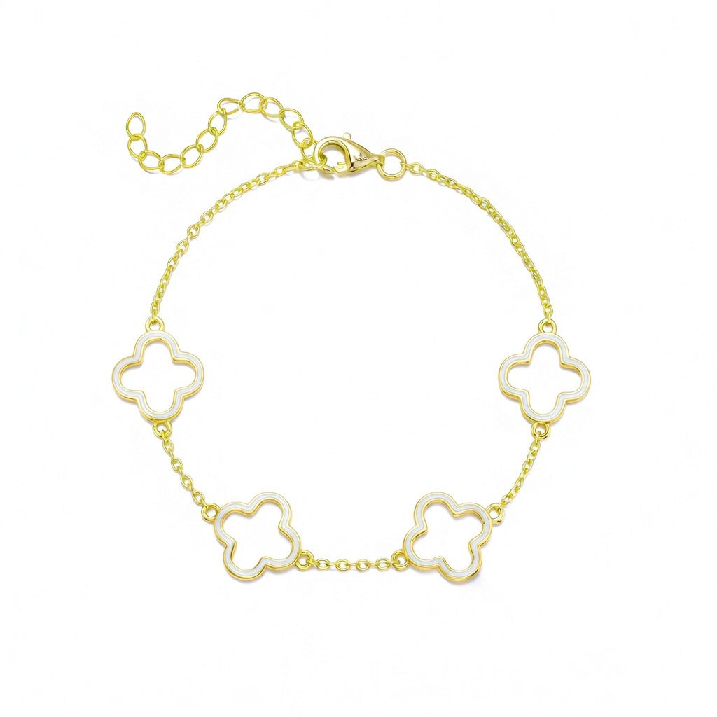 Gold Plated Sterling Silver Enamel Outline Clover Bracelet