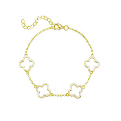 Gold Plated Sterling Silver Enamel Outline Clover Bracelet