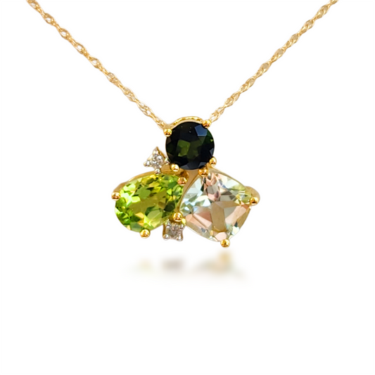 10k Gold Diamond Multicolor Gemstone Pendant Necklace