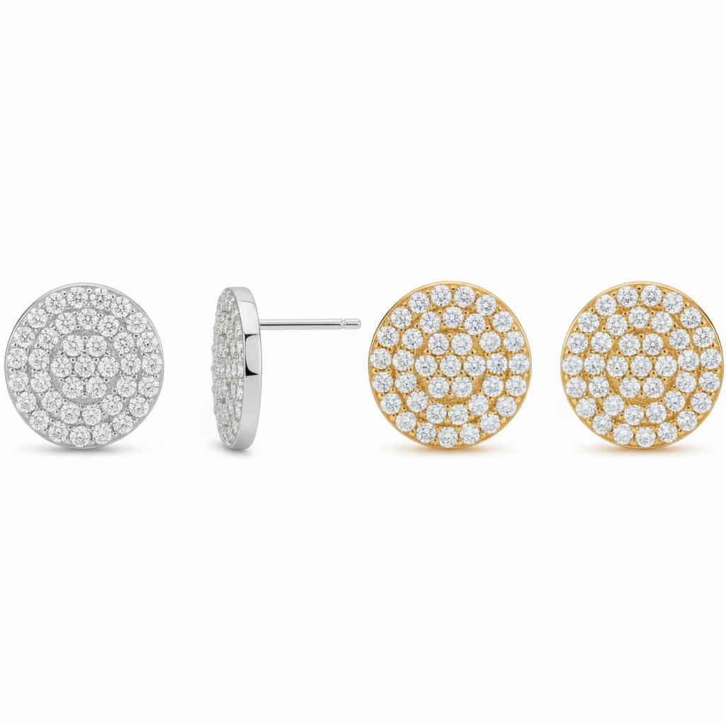 Sterling Silver 12mm Micropave Circle CZ Stud Earring