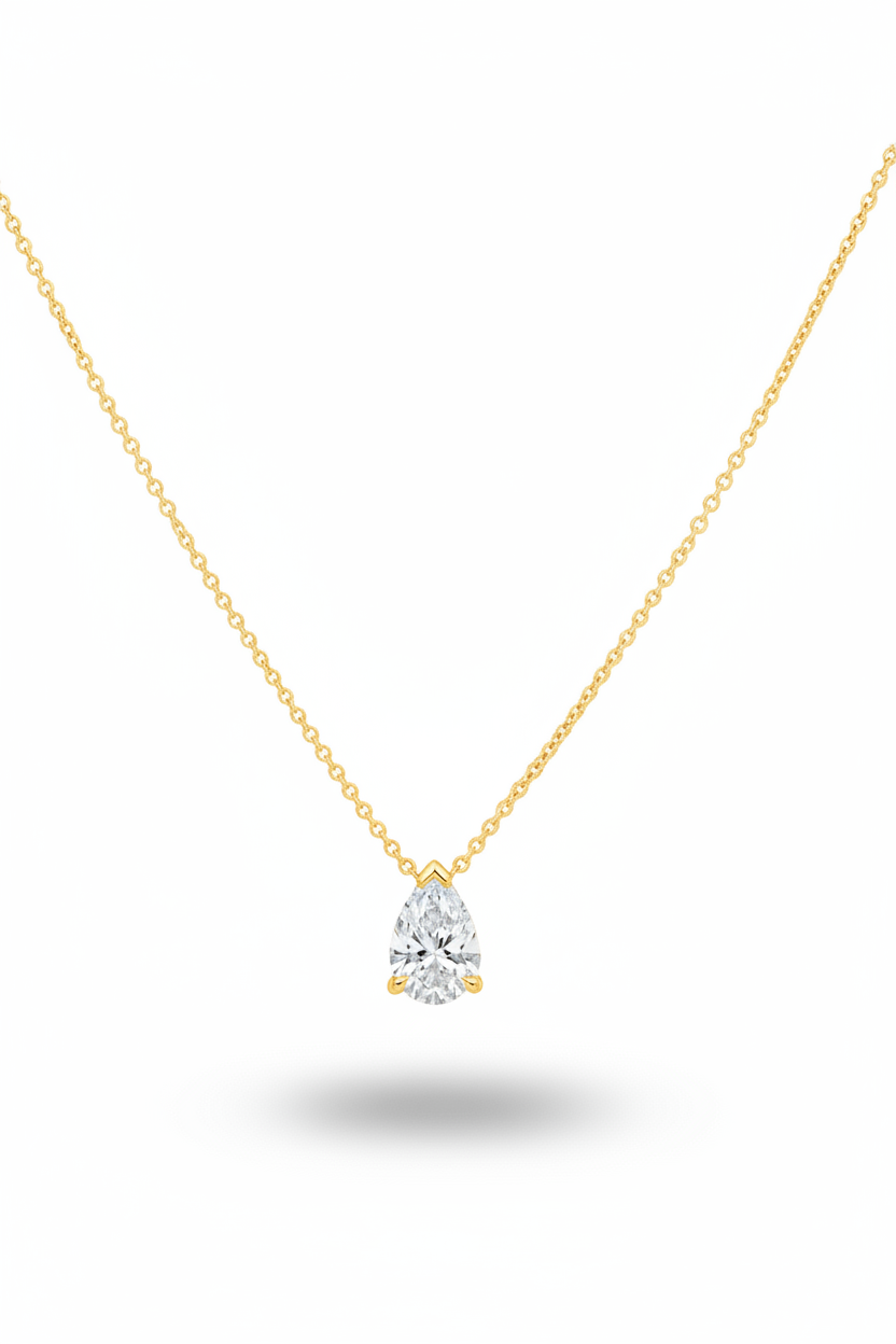 14k Gold Lab Grown Pear Shaped Diamond Solitaire Necklace