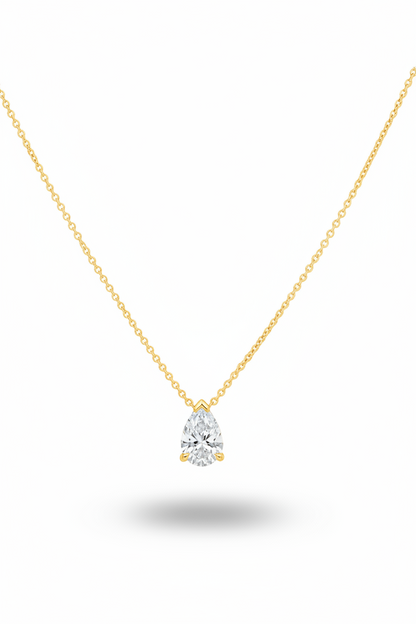 14k Gold Lab Grown Pear Shaped Diamond Solitaire Necklace