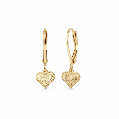 Hypoallergenic Gold Plated Textured Heart Earrings - Brass & Surgical Steel