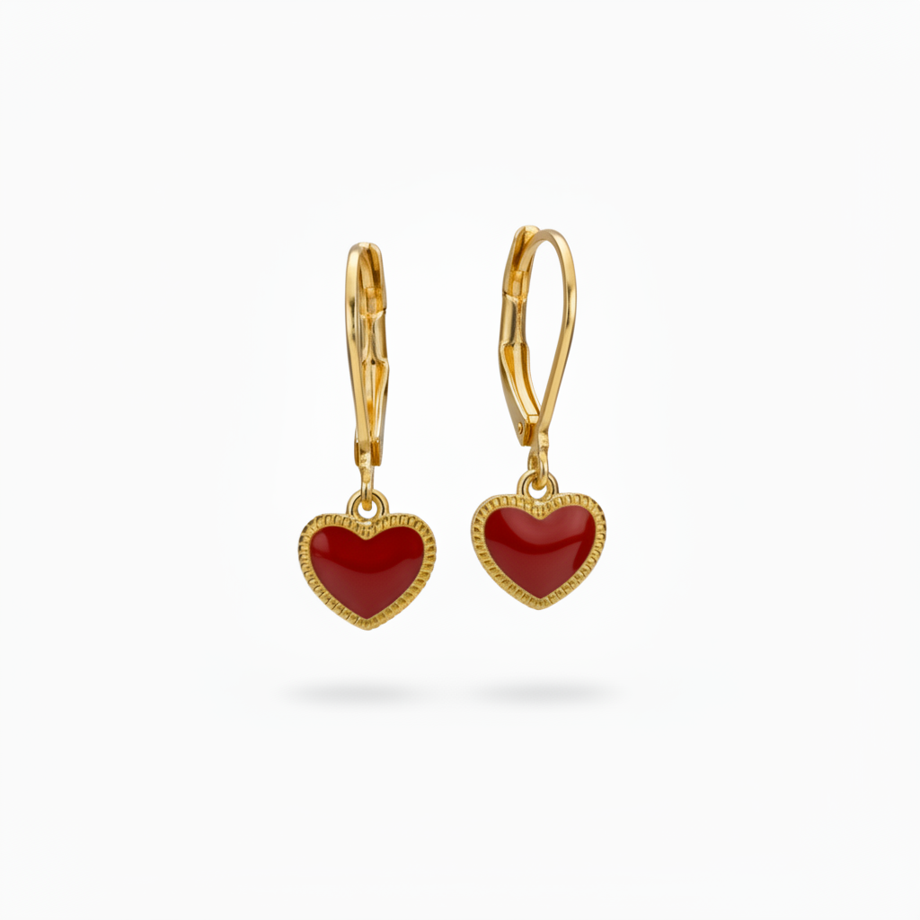 Enamel Heart Dangle Earrings - Surgical Steel Leverbacks