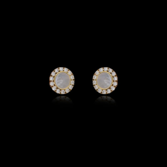 Gold Plated Sterling Silver Mother of Pearl With CZ Stud Earring