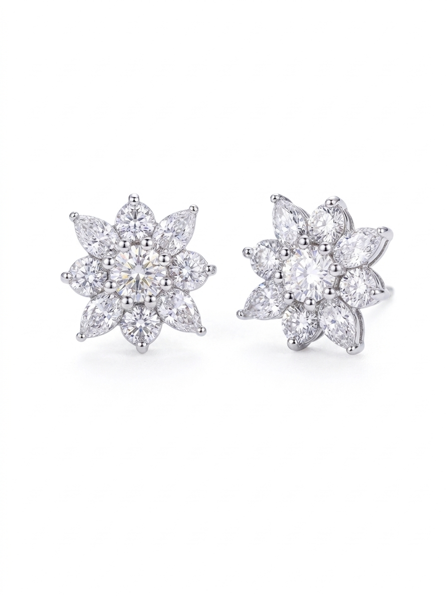 4.15 CTW Lab-Grown Diamond Floral Cluster Stud Earrings in 14K White Gold