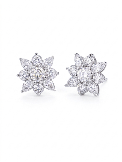 4.15 CTW Lab-Grown Diamond Floral Cluster Stud Earrings in 14K White Gold