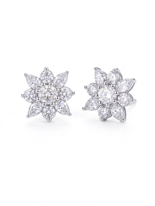 4.15 CTW Lab-Grown Diamond Floral Cluster Stud Earrings in 14K White Gold