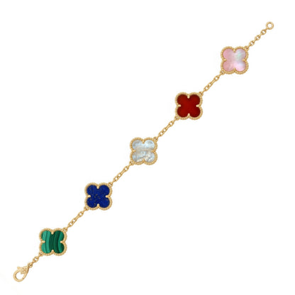 14k Gold Colored With Beaded Border Clover Bracelet