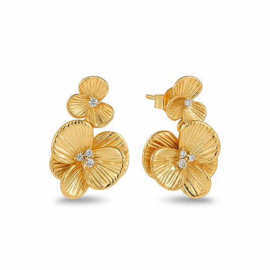 Gold-plated Sterling Silver Textured and Layered Drop Earrings