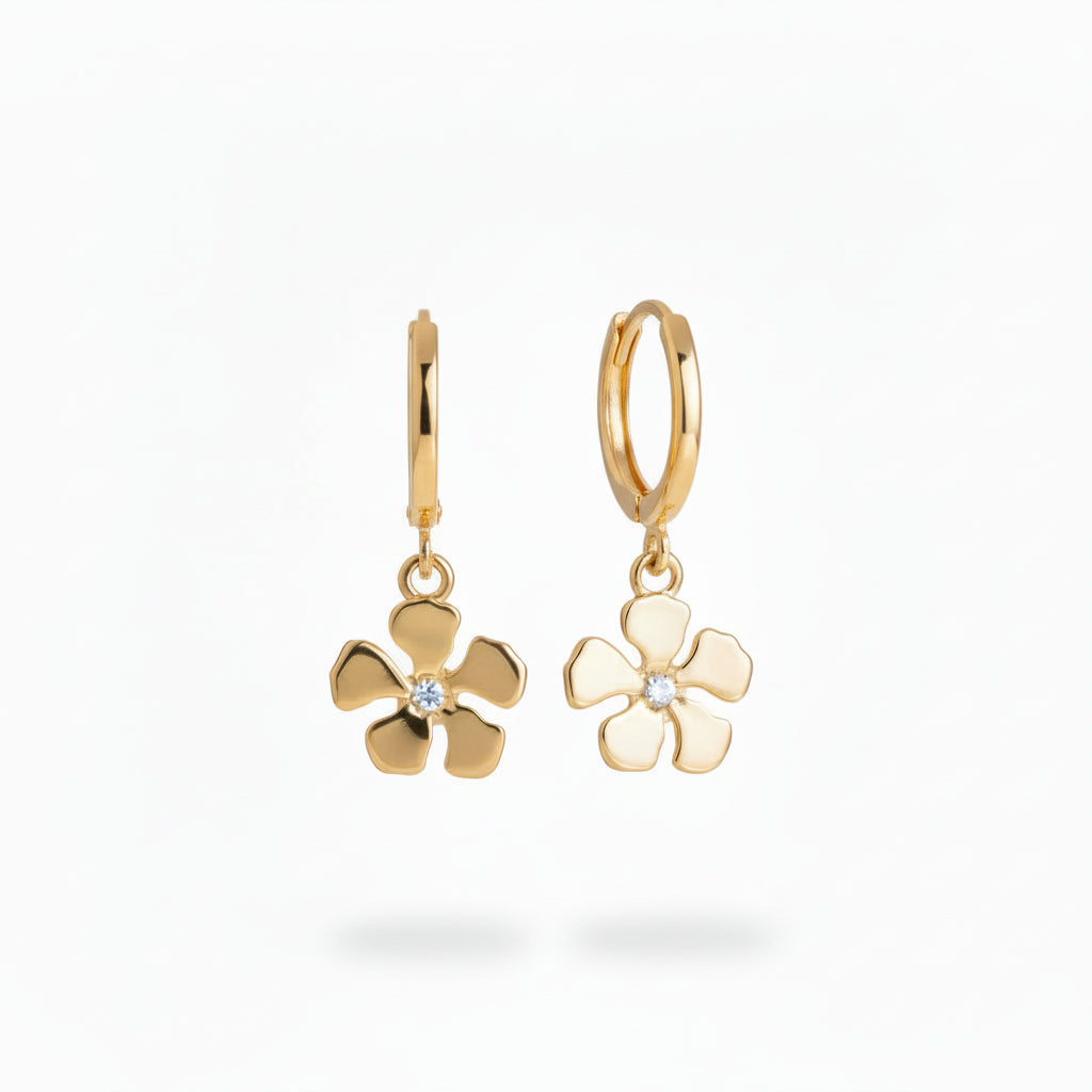 Gold Plated Surgical Steel Twisted Flower CZ Stud Earrings