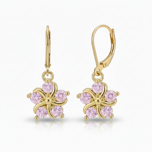 Surgical Steel Colored CZ Flower Earrings