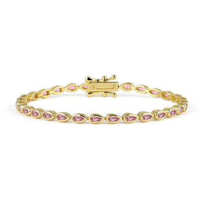 Sterling Silver Bezel Set Pear Shape Stone Tennis Bracelet