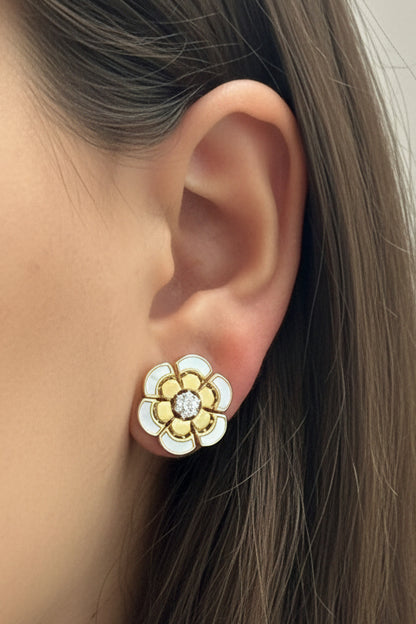 Sterling Silver Mother of Pearl With CZ Stud Earrings