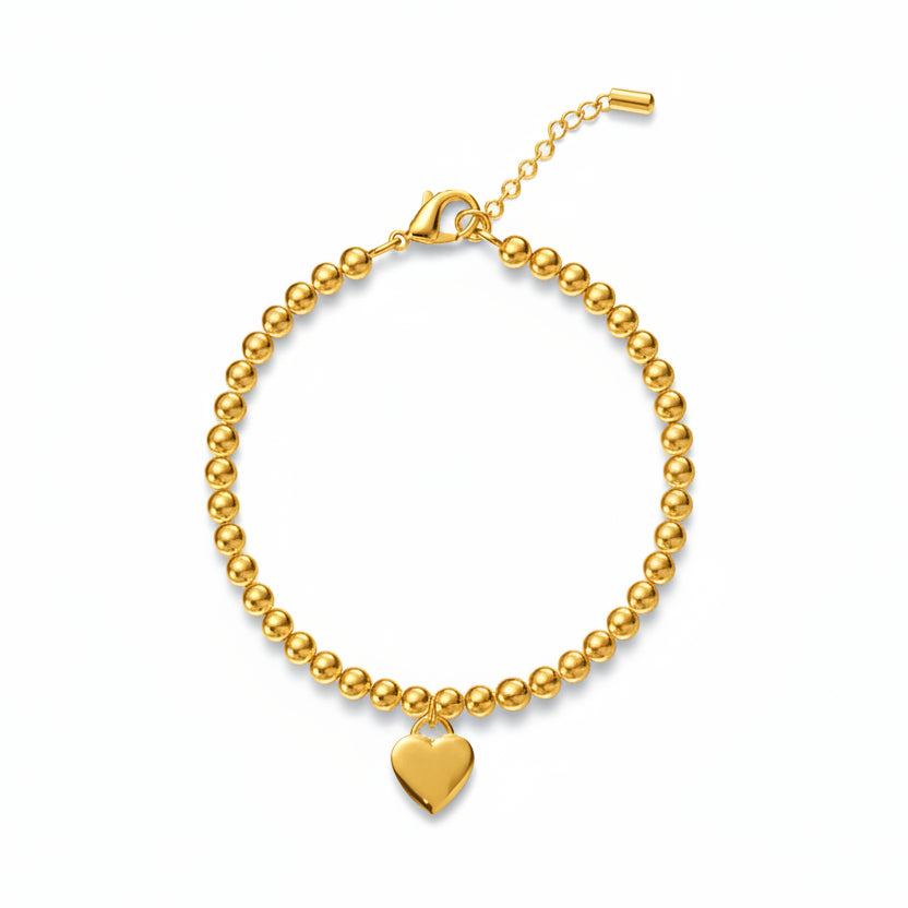 Sterling Silver Gold-Plated Balls Bracelet with Center Heart