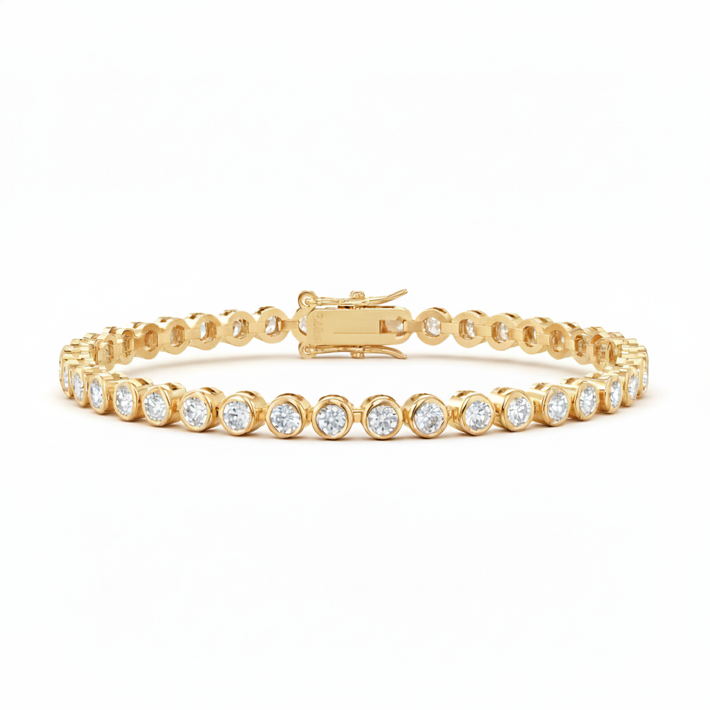 Sterling Silver Bezel Set Round Stone Tennis Bracelet