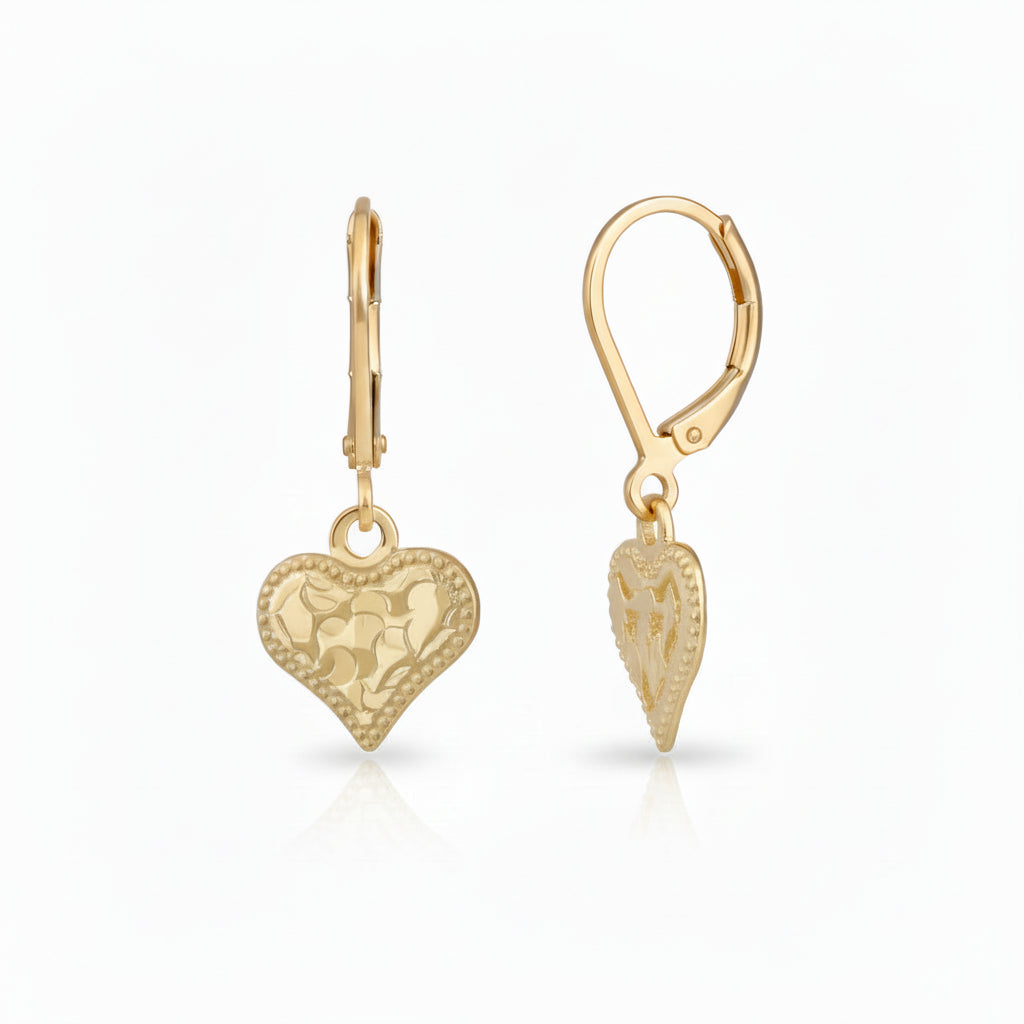 Hypoallergenic Gold Plated Textured Heart Earrings - Brass & Surgical Steel