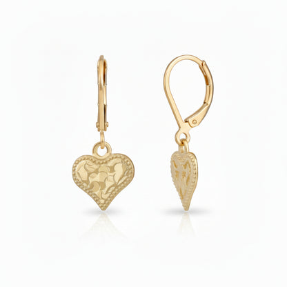 Hypoallergenic Gold Plated Textured Heart Earrings - Brass & Surgical Steel