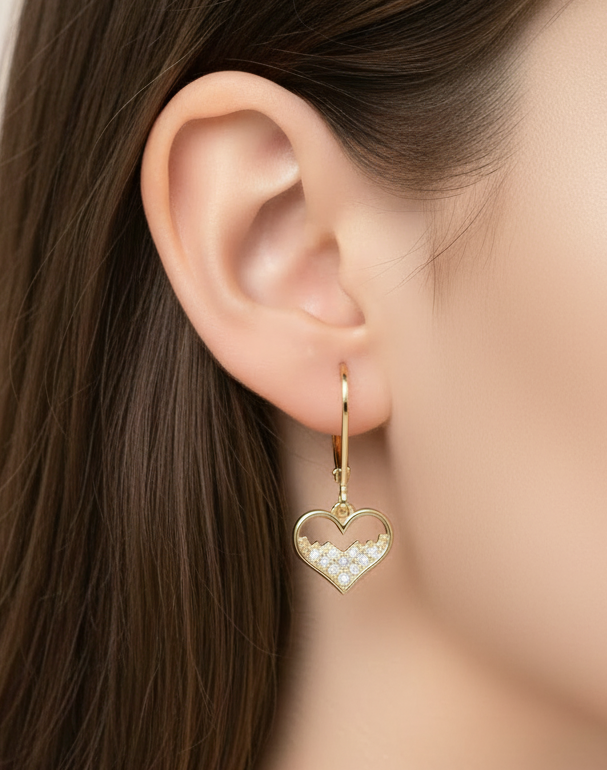 Kids Gold Plated Sprinkled Heart Earrings - Hypoallergenic Surgical Steel