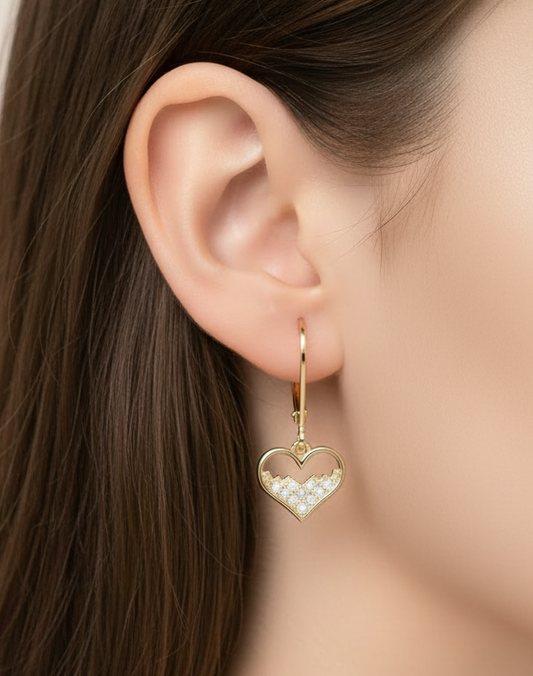 Kids Gold Plated Sprinkled Heart Earrings - Hypoallergenic Surgical Steel