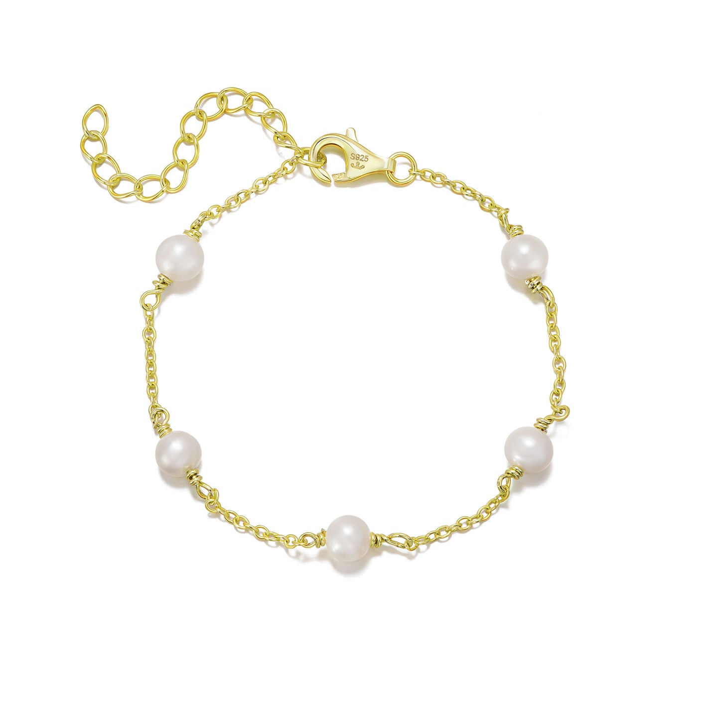 Sterling Silver Pearl Tin Cup Bracelet