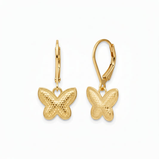 Gold Plated Surgical Steel Textured Butterfly Earrings