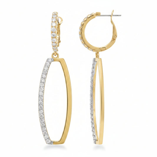 Titanium Post Two Tone Cz Hanging Earring