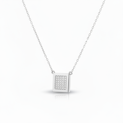 Gold Plated Sterling Silver Pave Cubic Zirconia Square Pendant Necklace