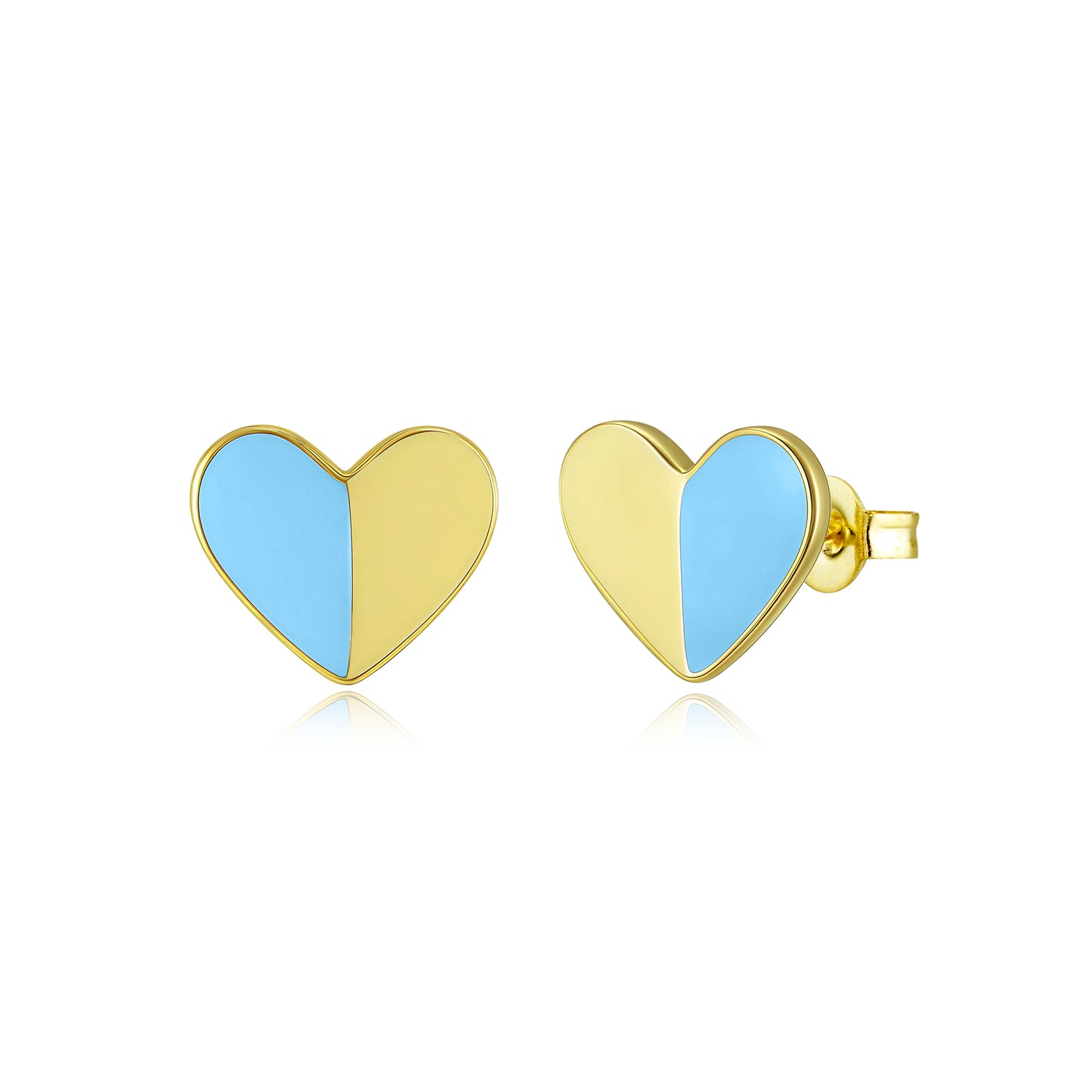 Gold-Plated Half Enamel Heart Stud Earrings - Hypoallergenic Surgical Steel Kids