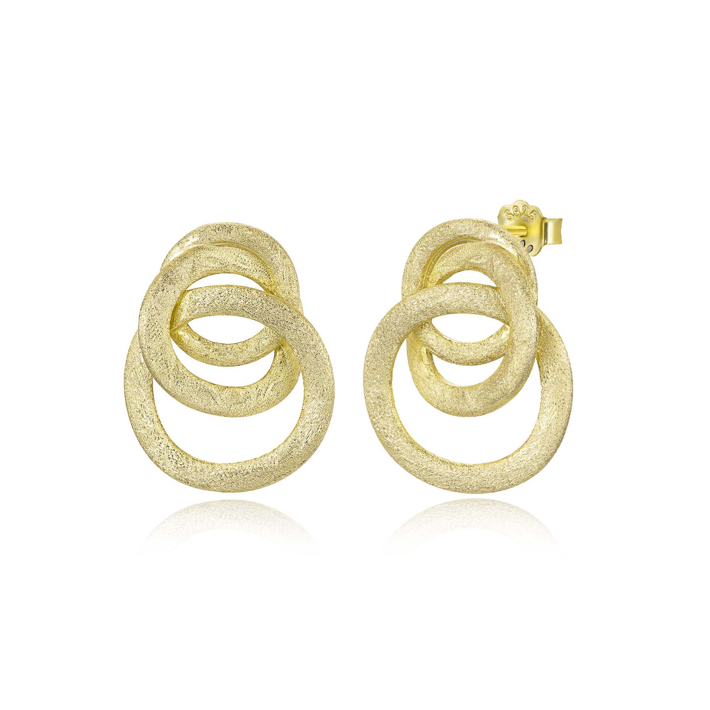 Sterling Silver Brushed Gold Plated Connected Circles Stud Earring