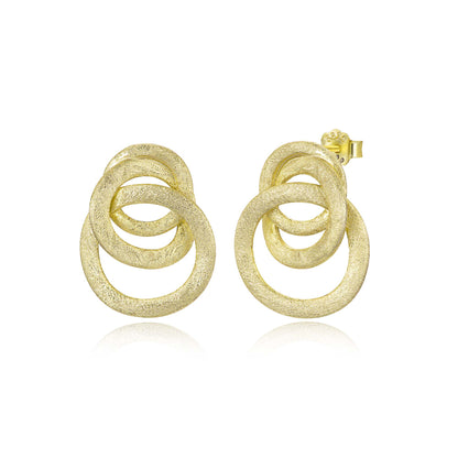 Sterling Silver Brushed Gold Plated Connected Circles Stud Earring